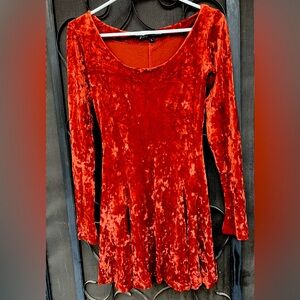 Vintage Betsey Johnson Crushed velvet Burnt Orange dress. Fit and flare style